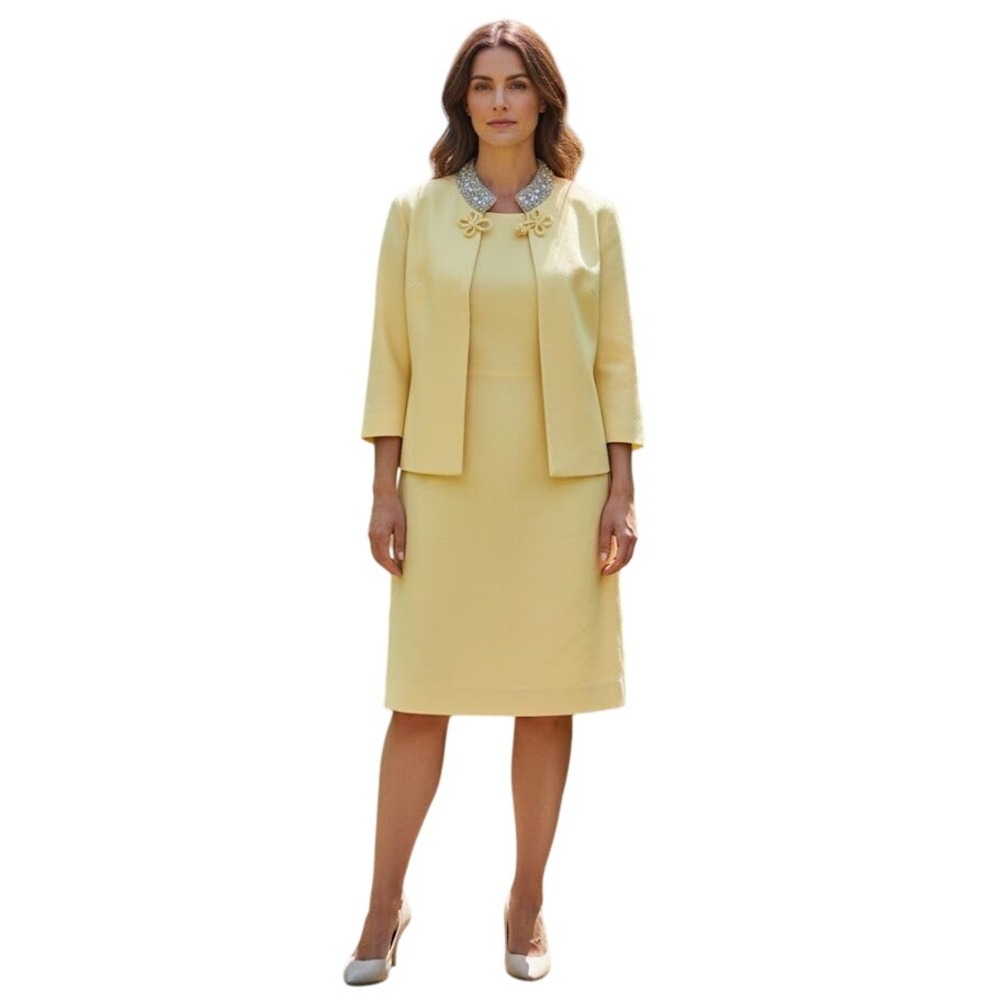 Handmade Vintage Dress Suit Women S Yellow Sequin Collar Frog Closure Mod 60s